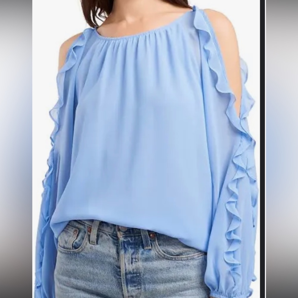 1.state cold shoulder light blue top